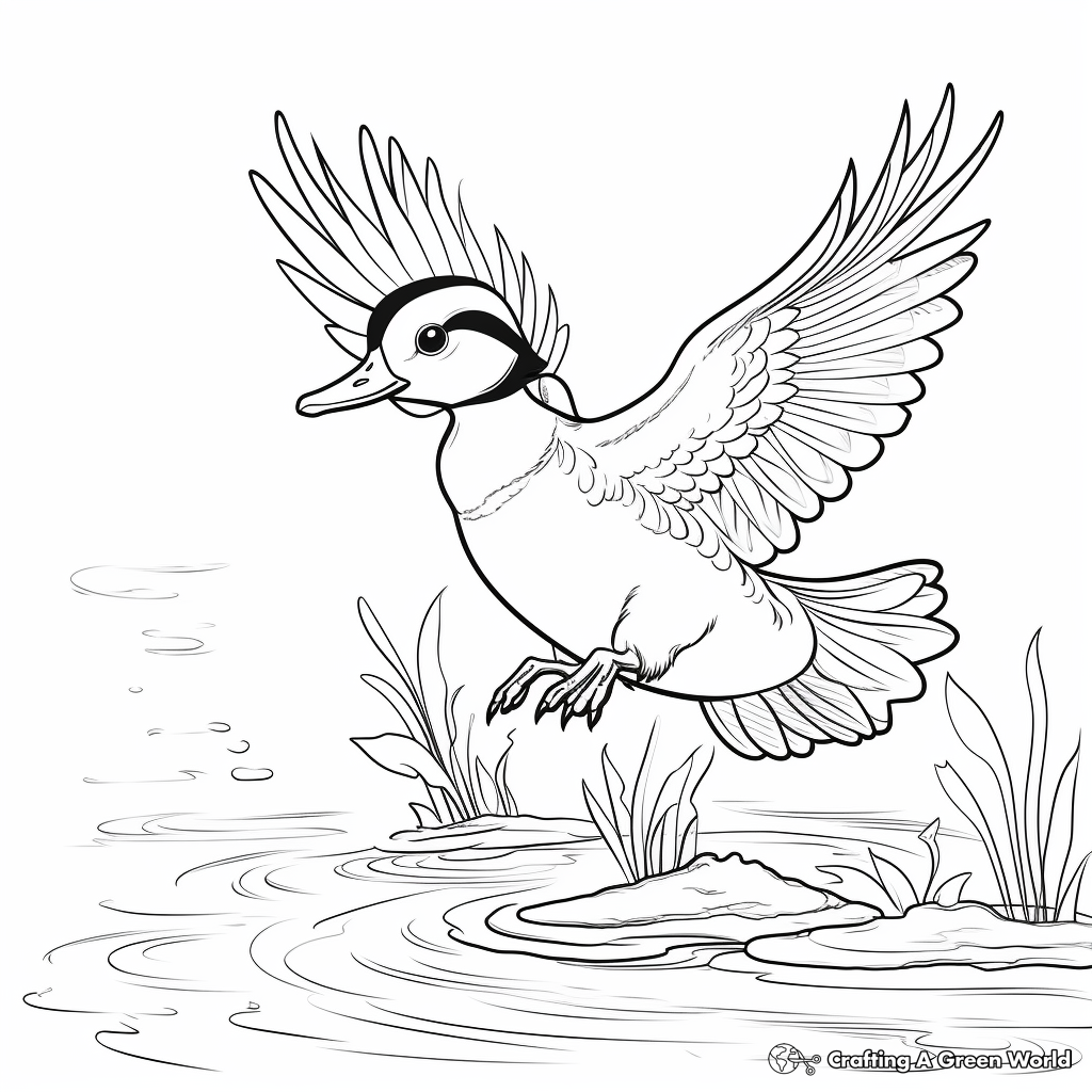 Vibrant Wood Duck in Action Coloring Pages 2