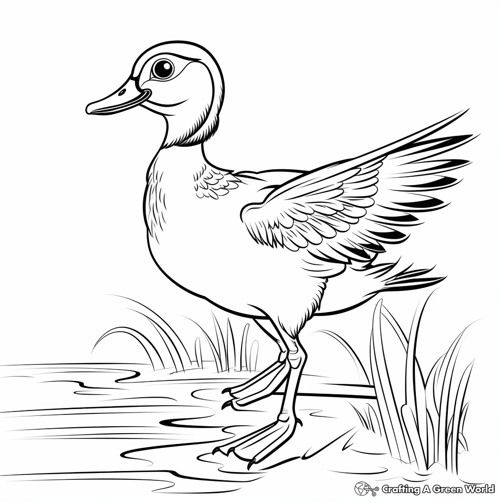 Vibrant Wood Duck in Action Coloring Pages 3