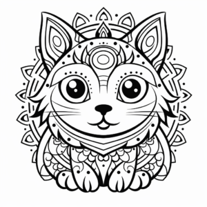 Vibrantly Patterned Abstract Cat Mandala Coloring Pages 2