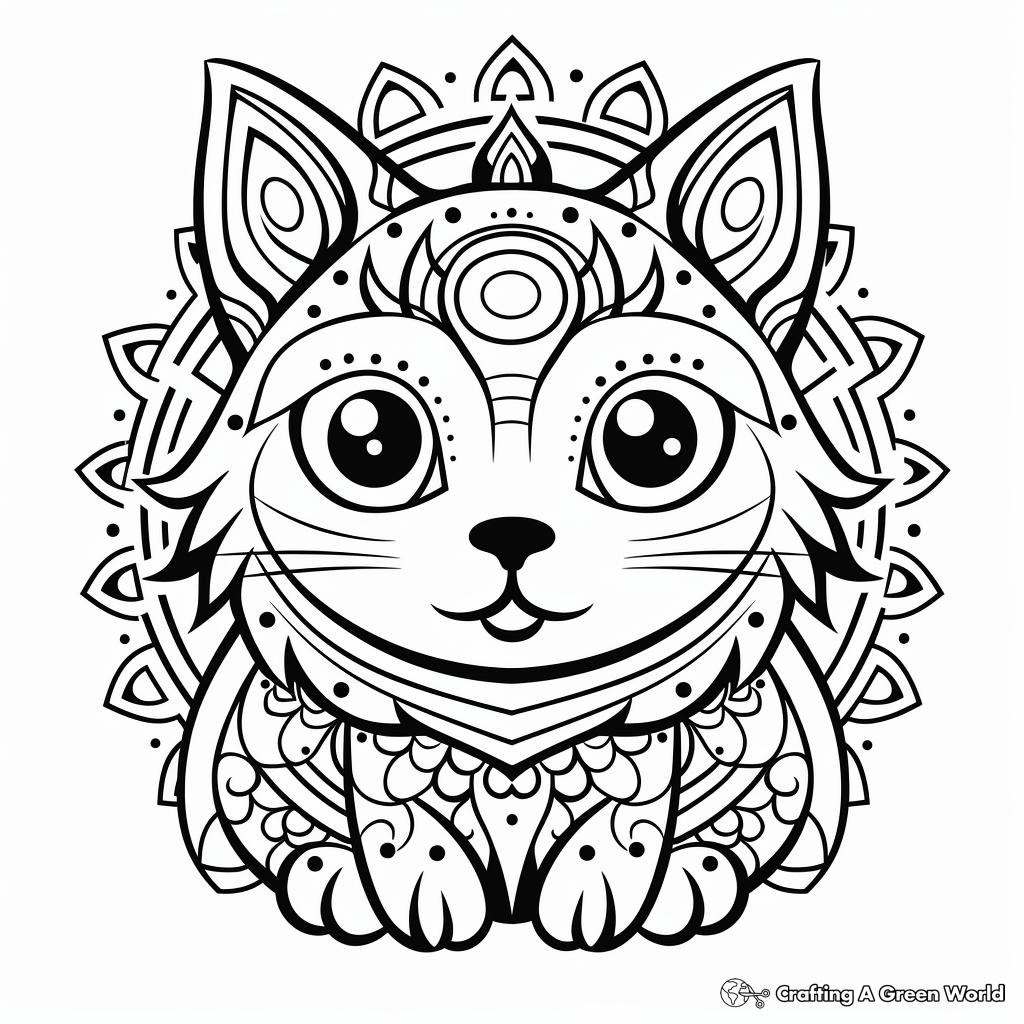 Vibrantly Patterned Abstract Cat Mandala Coloring Pages 2