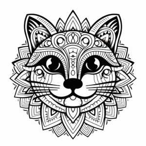 Vibrantly Patterned Abstract Cat Mandala Coloring Pages 3