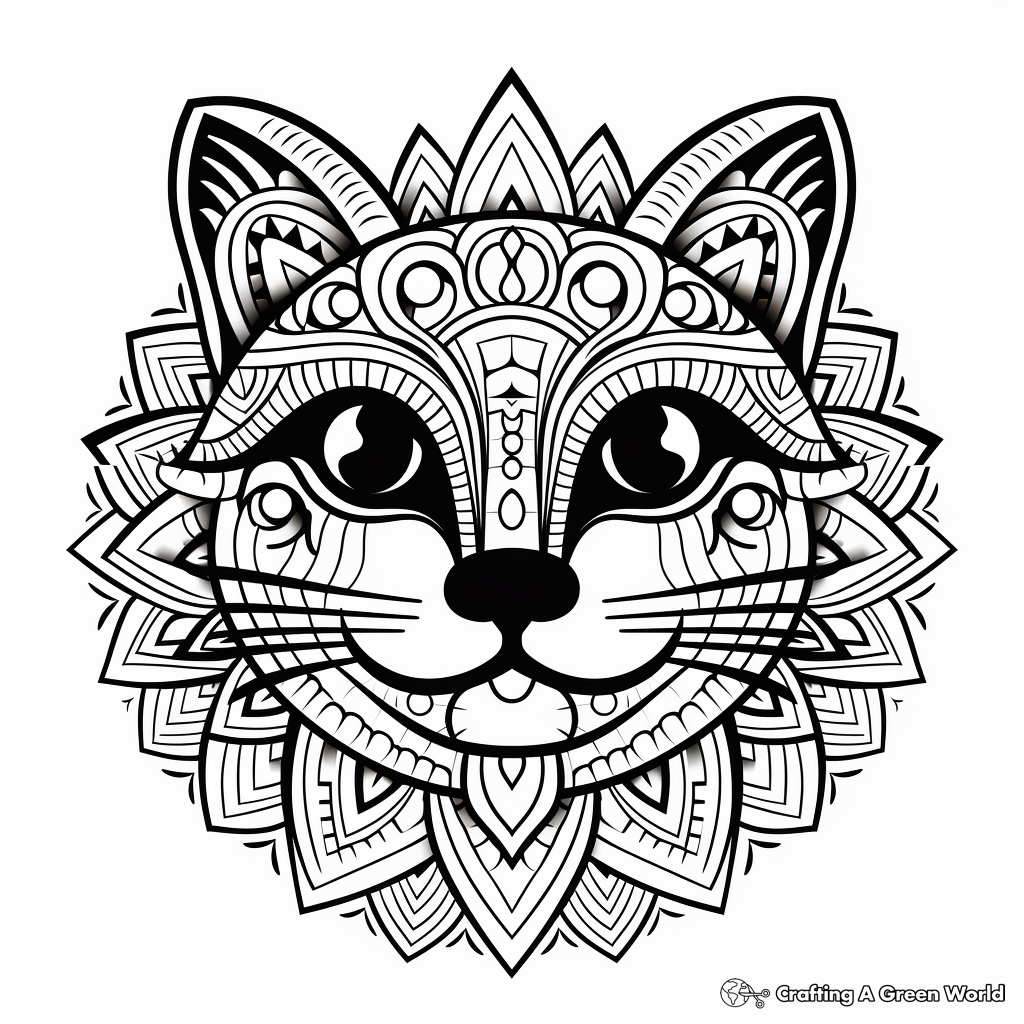 Vibrantly Patterned Abstract Cat Mandala Coloring Pages 3