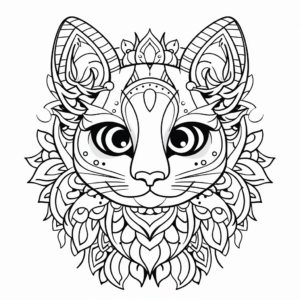 Vibrantly Patterned Abstract Cat Mandala Coloring Pages 4