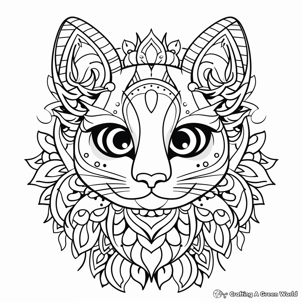 Vibrantly Patterned Abstract Cat Mandala Coloring Pages 4