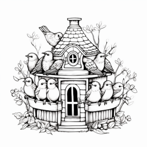 Victorian Bird Cage with multiple birds Coloring Pages 3