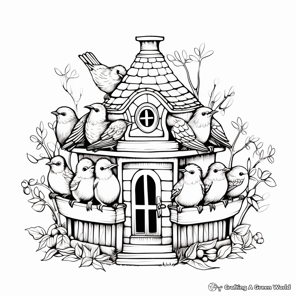 Victorian Bird Cage with multiple birds Coloring Pages 3