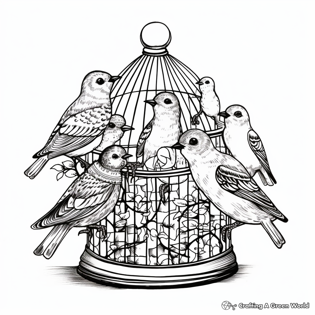 Victorian Bird Cage with multiple birds Coloring Pages 4