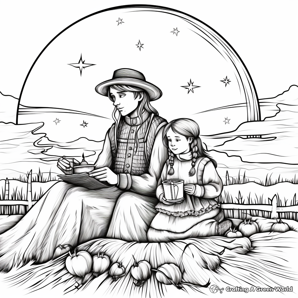 Victorian Christmas Scene Winter Solstice Coloring Pages: Male, Female, and Children 2