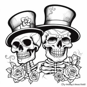 Victorian-Inspired Skulls with Top Hat Coloring Pages 2