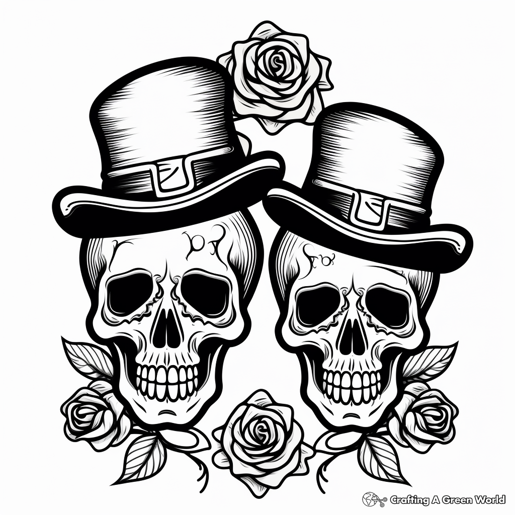Victorian-Inspired Skulls with Top Hat Coloring Pages 3