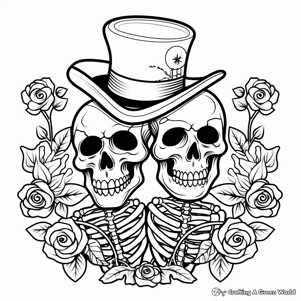 Victorian-Inspired Skulls with Top Hat Coloring Pages 4