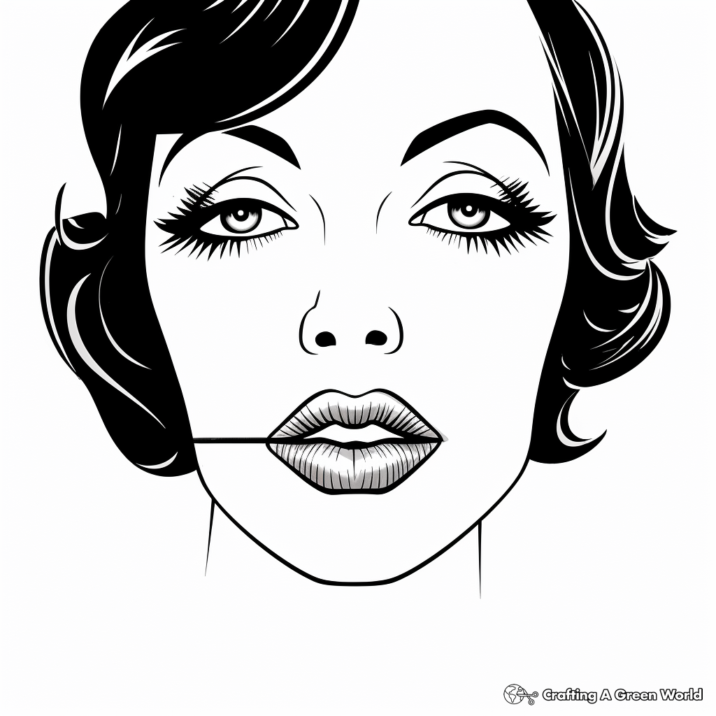 Vintage 1920s Flapper Lips Coloring Pages 1