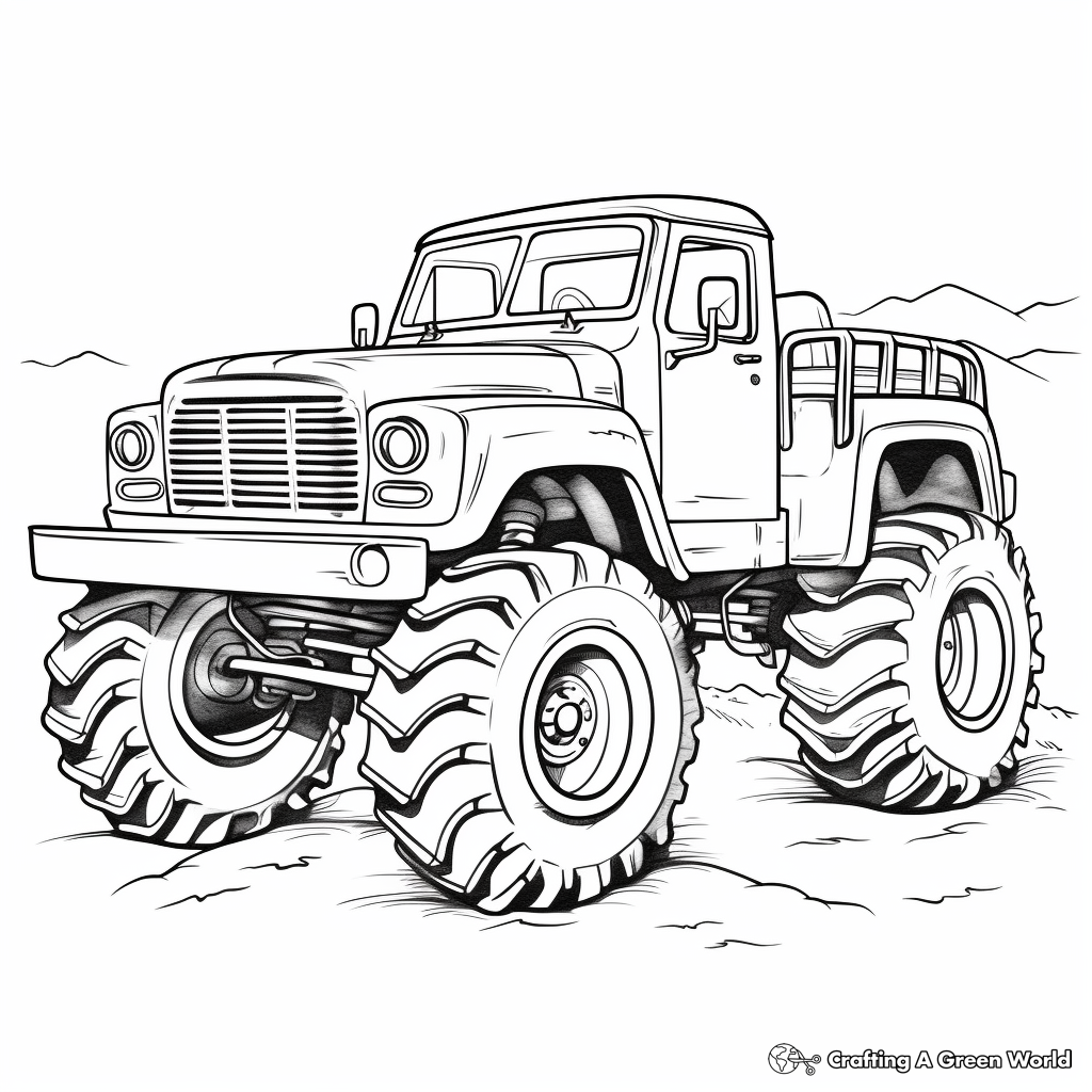 Vintage 4x4 Mud Truck Printable Coloring Pages 1