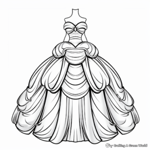 Vintage Ball Gown Dress Coloring Pages for Adults 1
