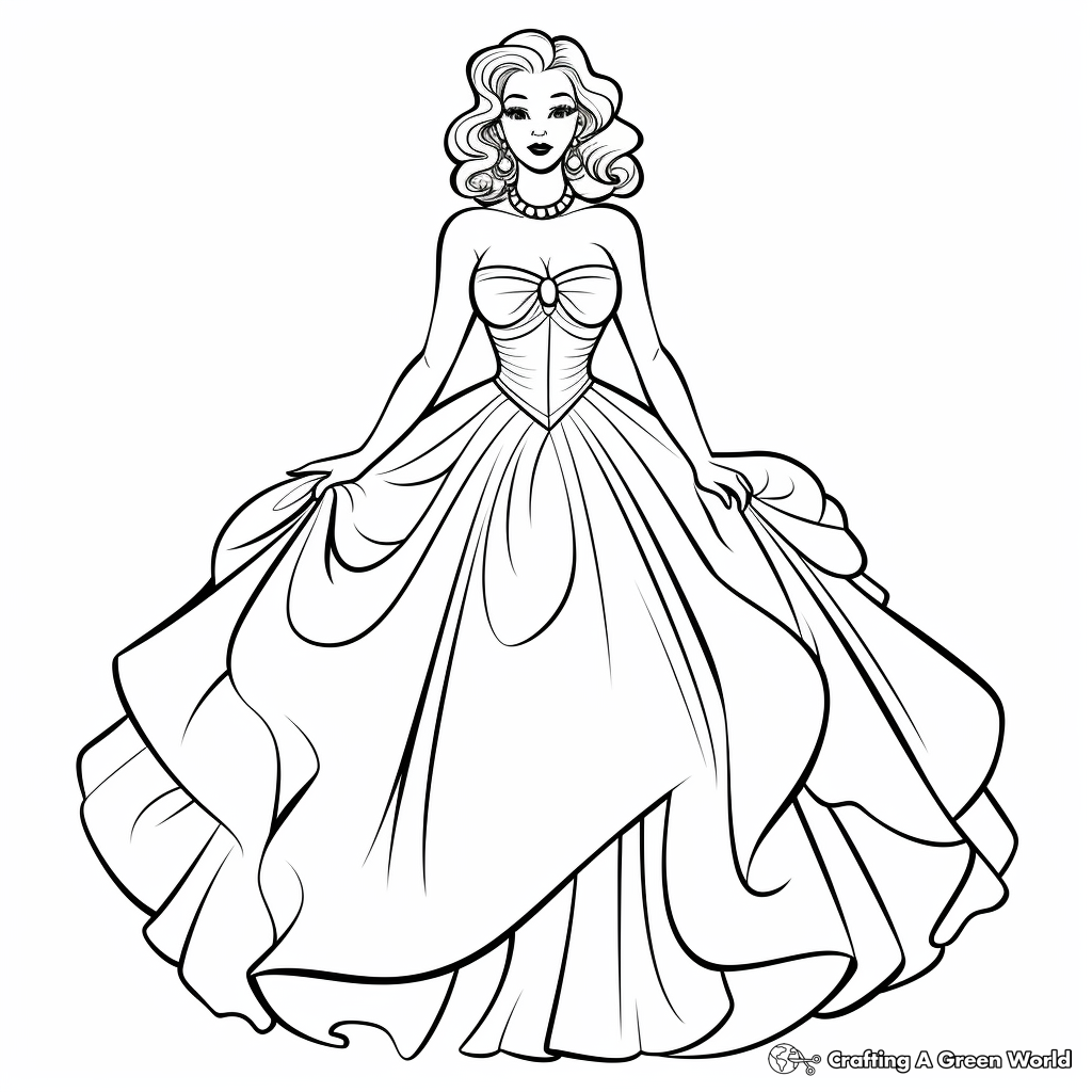 Vintage Ball Gown Dress Coloring Pages for Adults 4