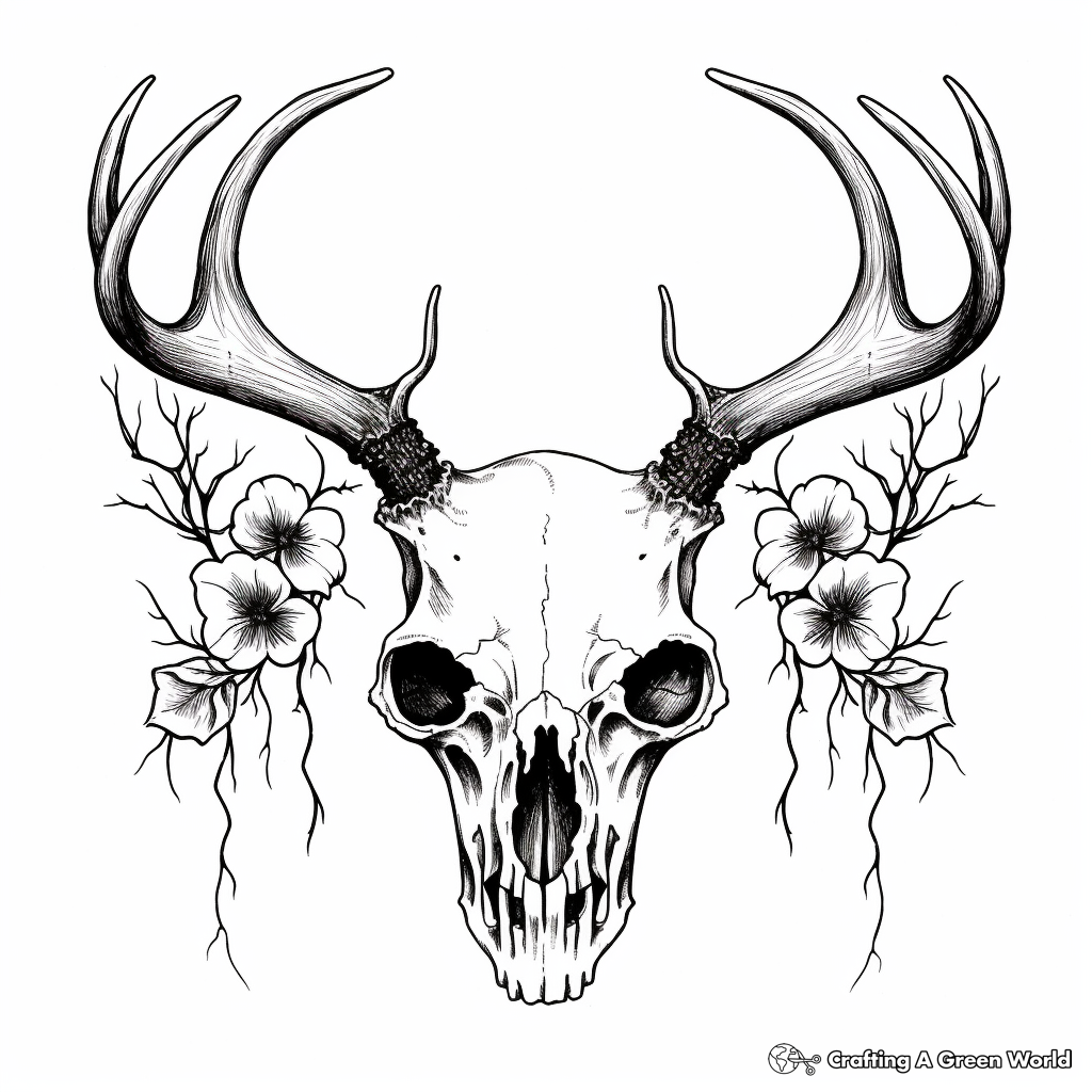 Vintage-Rustic Deer Skull Coloring Pages 1