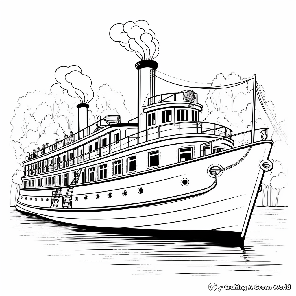 Vintage Steamboat Coloring Pages 1