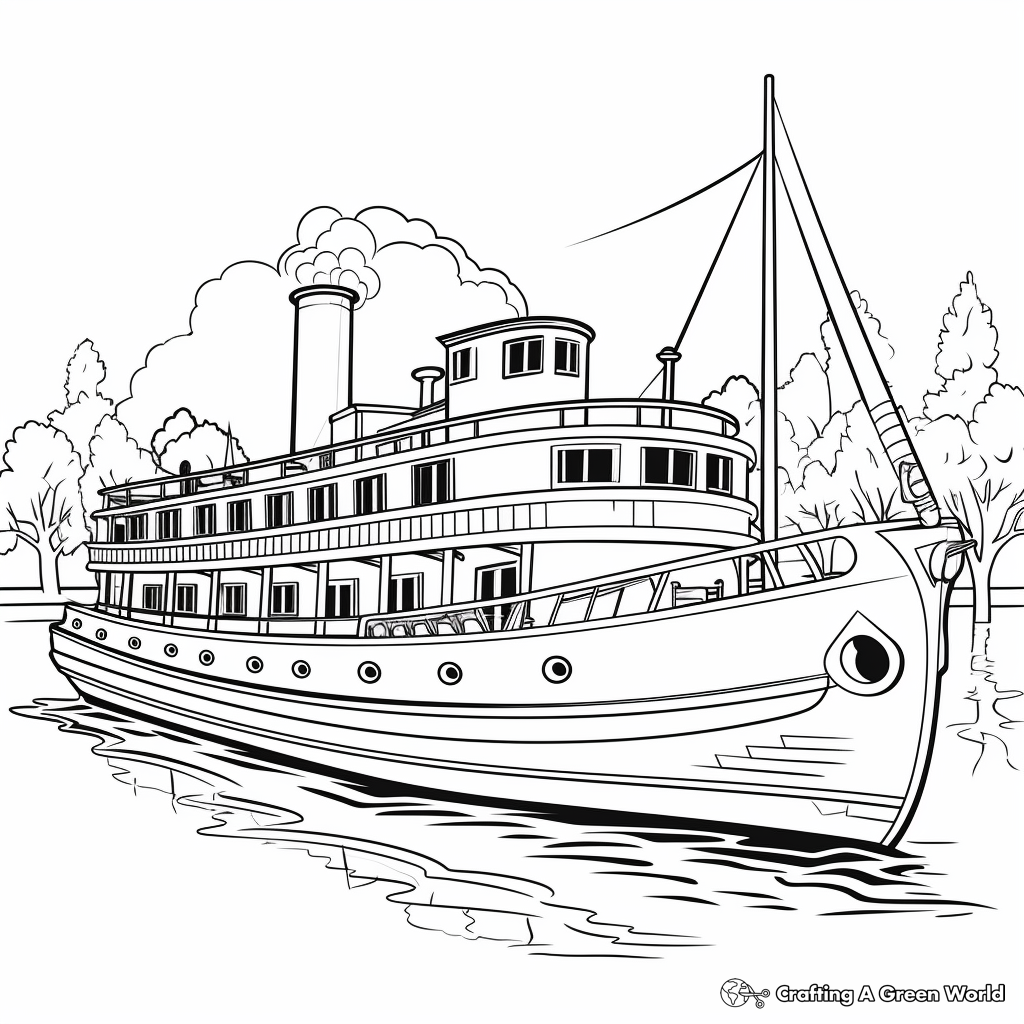 Vintage Steamboat Coloring Pages 4