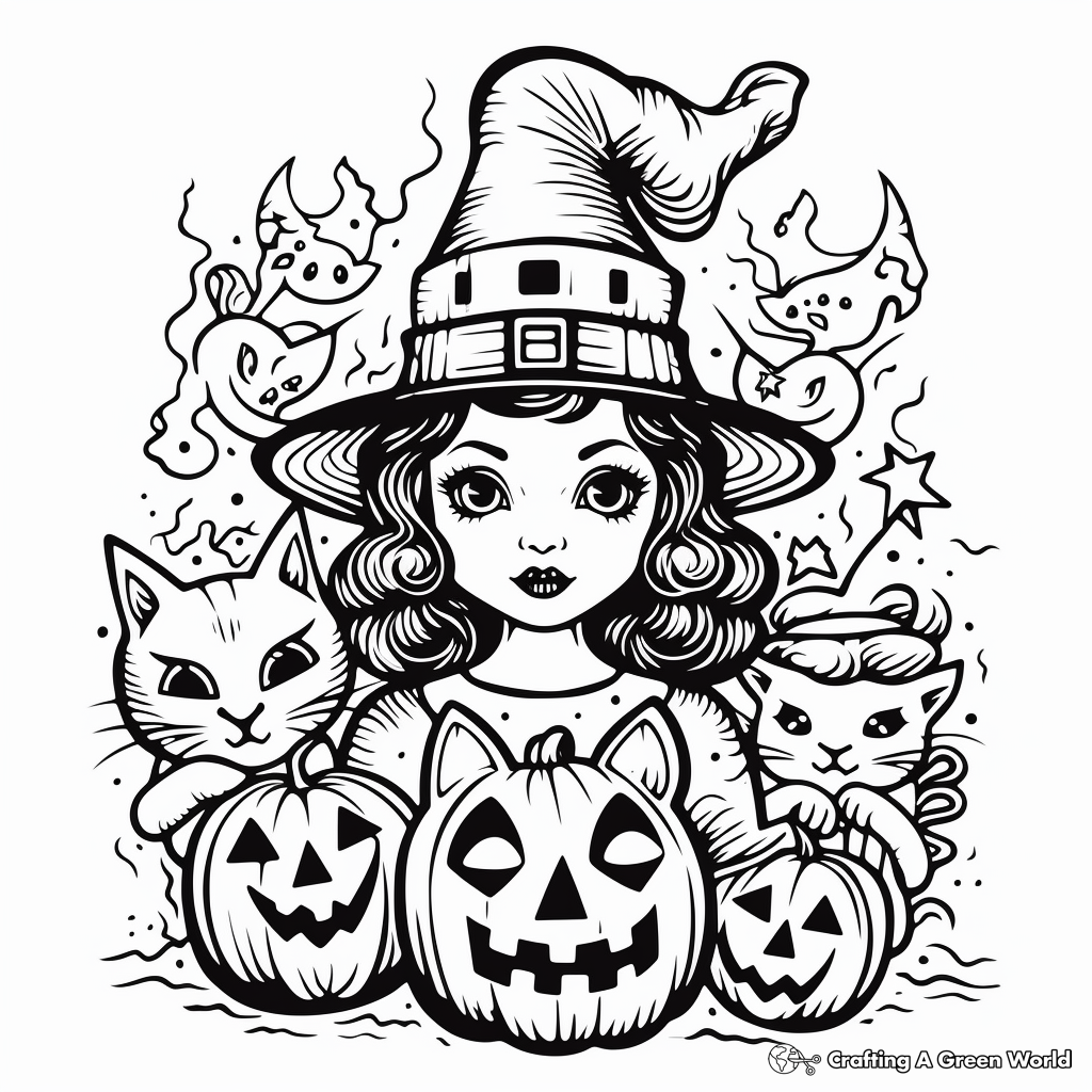 Vintage Style Witchcraft Coloring Pages 2