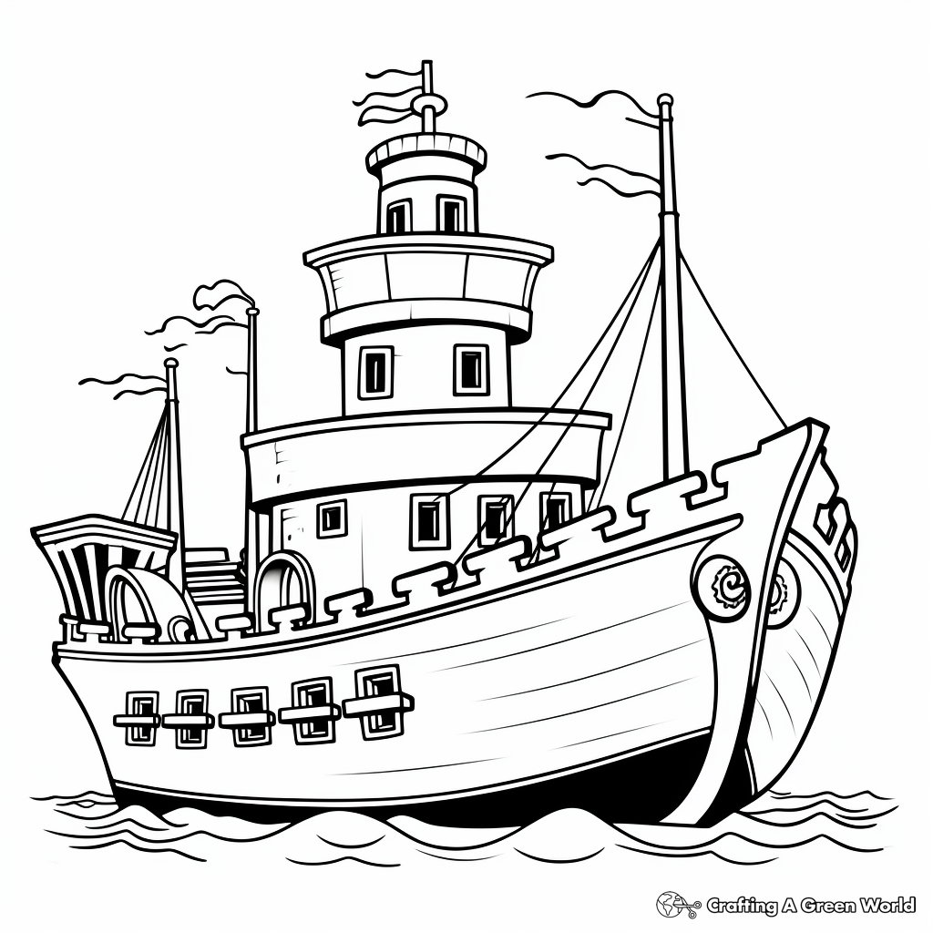 Vintage Tugboat Coloring Pages for Adults 1