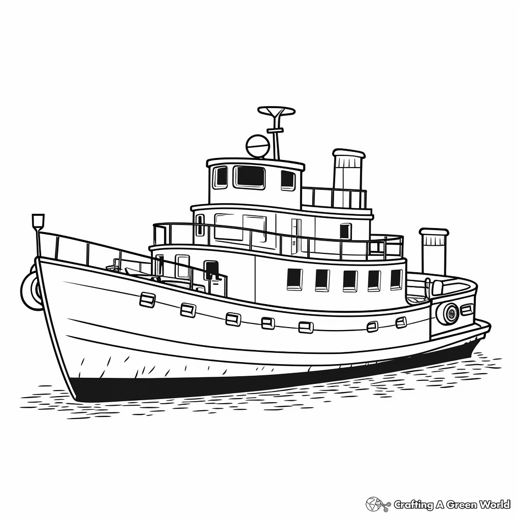 Vintage Tugboat Coloring Pages for Adults 4