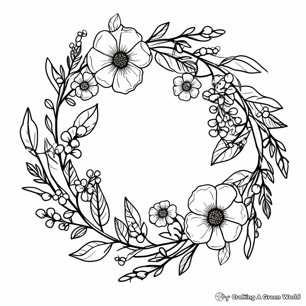 Vintage Wildflower Wreath Coloring Pages 2