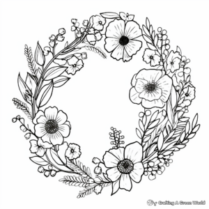 Vintage Wildflower Wreath Coloring Pages 3