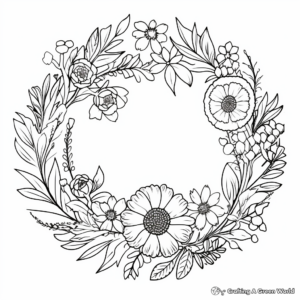 Vintage Wildflower Wreath Coloring Pages 4