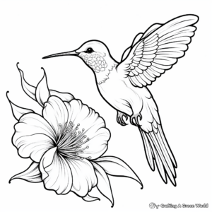 Vivid Hummingbird and Exotic Flower Coloring Pages 1
