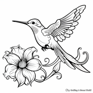 Vivid Hummingbird and Exotic Flower Coloring Pages 2