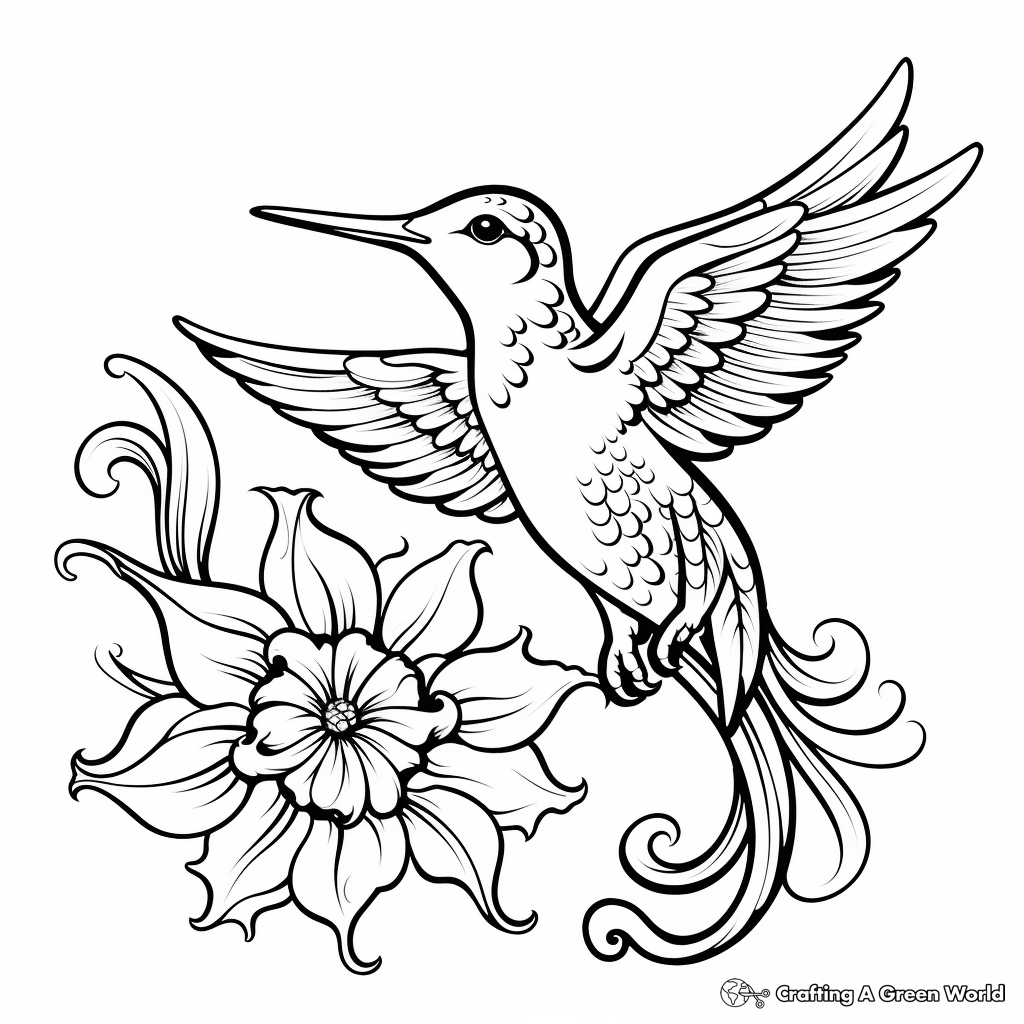 Vivid Hummingbird and Exotic Flower Coloring Pages 4