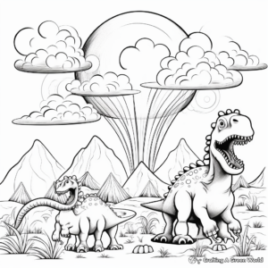 Volcano Ash Clouds and Dinosaurs Coloring Pages for Adults 1