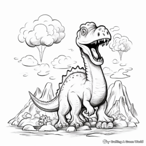 Volcano Ash Clouds and Dinosaurs Coloring Pages for Adults 2