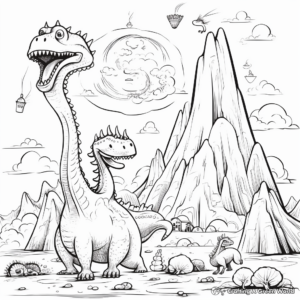 Volcano Ash Clouds and Dinosaurs Coloring Pages for Adults 3