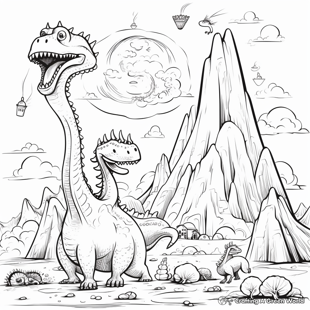 Volcano Ash Clouds and Dinosaurs Coloring Pages for Adults 3
