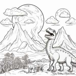 Volcano Ash Clouds and Dinosaurs Coloring Pages for Adults 4