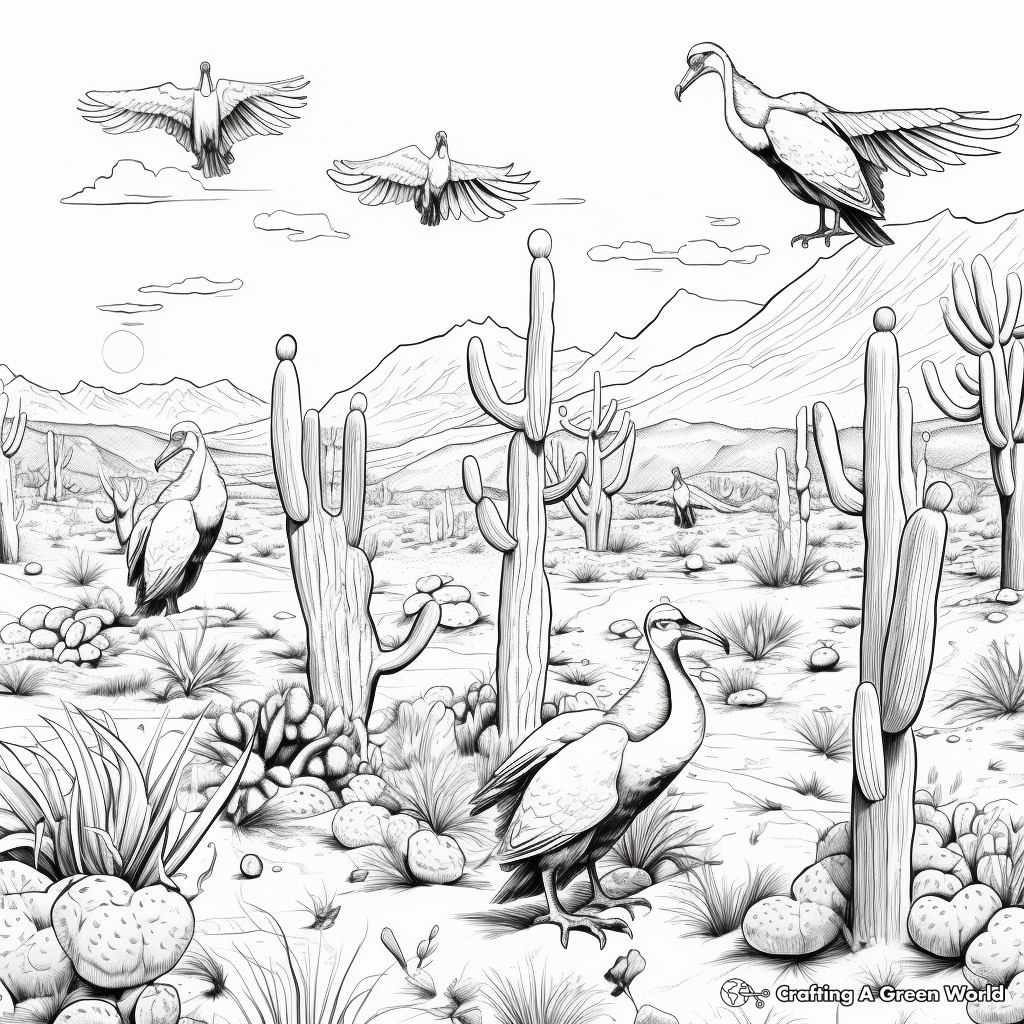 Vultures in the Wild: Desert-Scene Coloring Pages 2