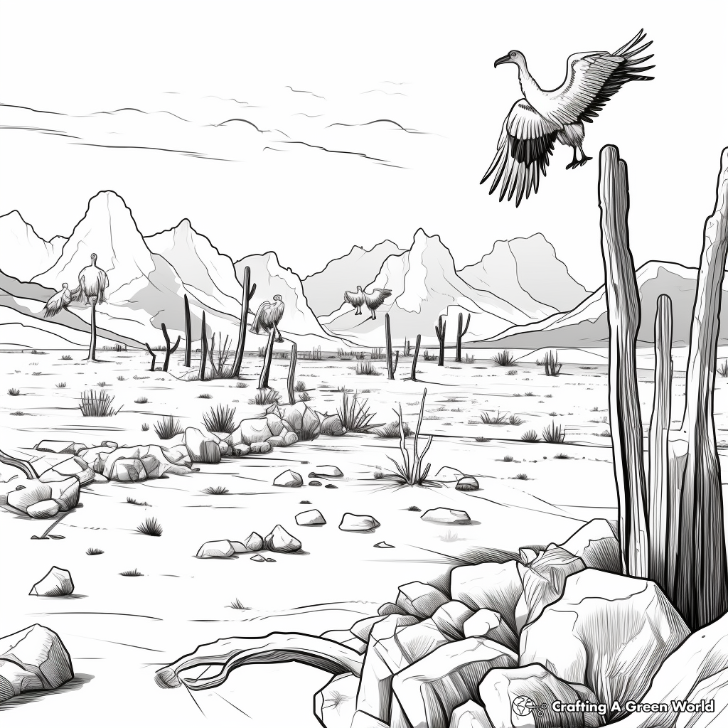 Vultures in the Wild: Desert-Scene Coloring Pages 3