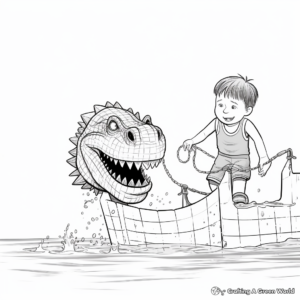 Wading in Water: Sarcosuchus Scene Coloring Pages 1