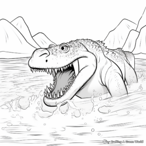 Wading in Water: Sarcosuchus Scene Coloring Pages 2