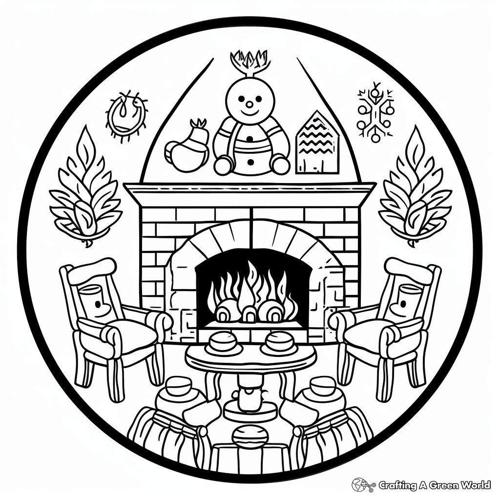 Warm Fireplace Winter Mandala Coloring Pages 1