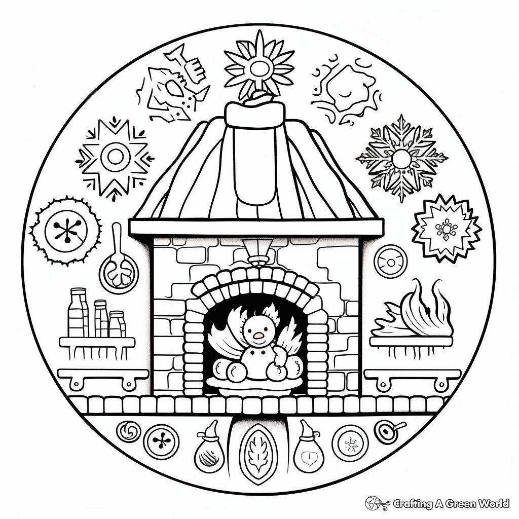 Warm Fireplace Winter Mandala Coloring Pages 4