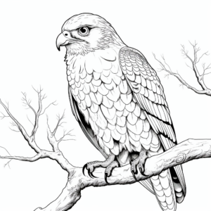 Watchful Hawks: Realistic Bird Coloring Pages 2