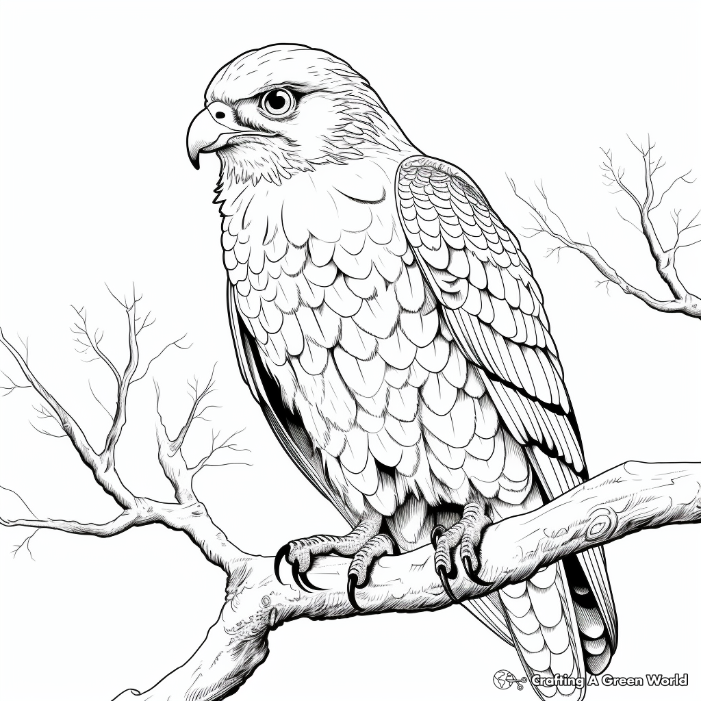 Watchful Hawks: Realistic Bird Coloring Pages 2