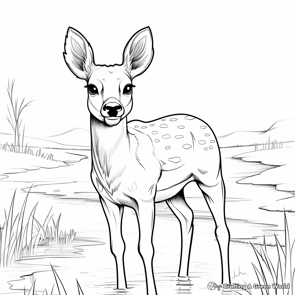 Water Deer: Nature’s Fanged Wonder Coloring Pages 1