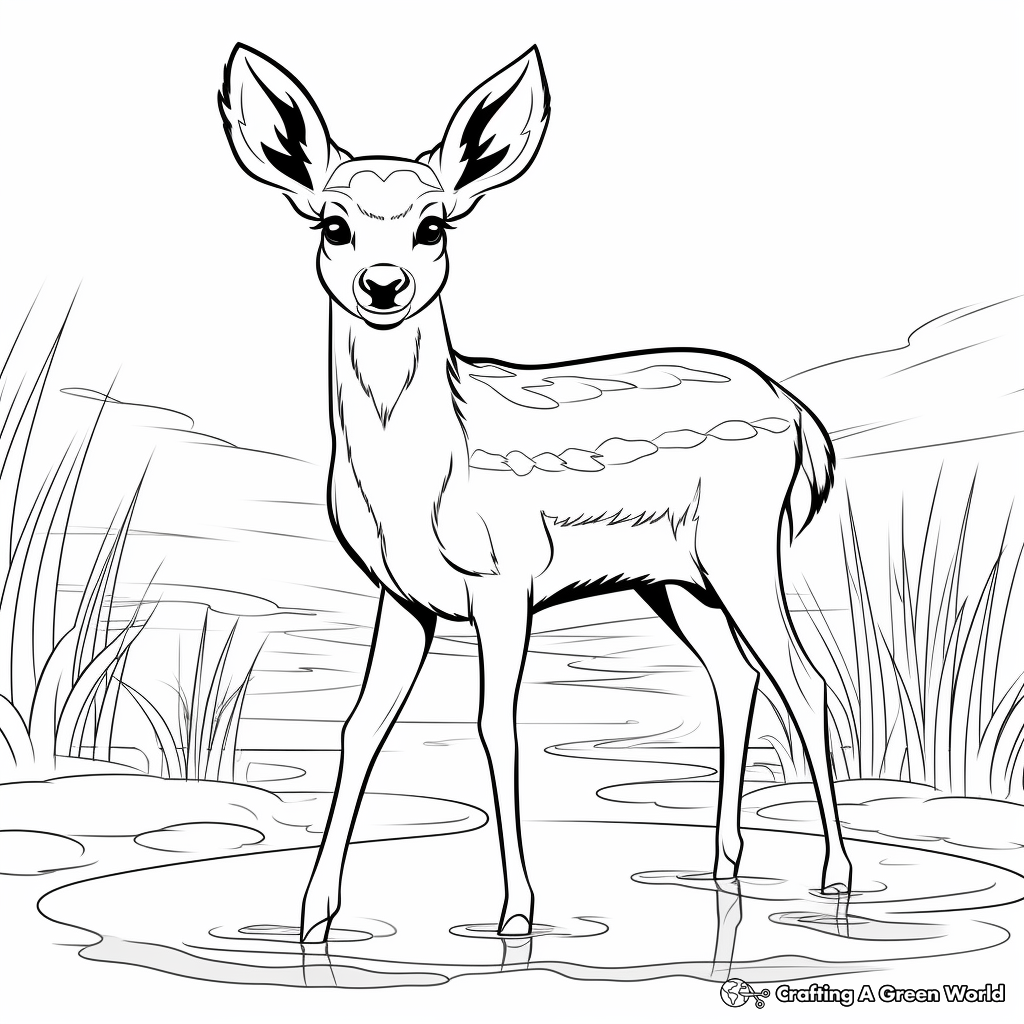 Water Deer: Nature’s Fanged Wonder Coloring Pages 3
