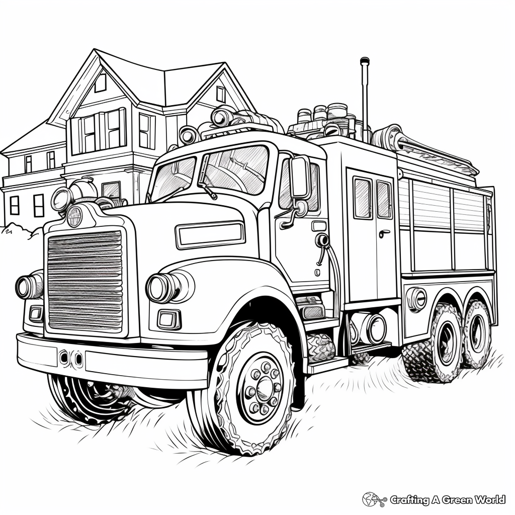 Water Pumping Fire Truck Coloring Pages 3