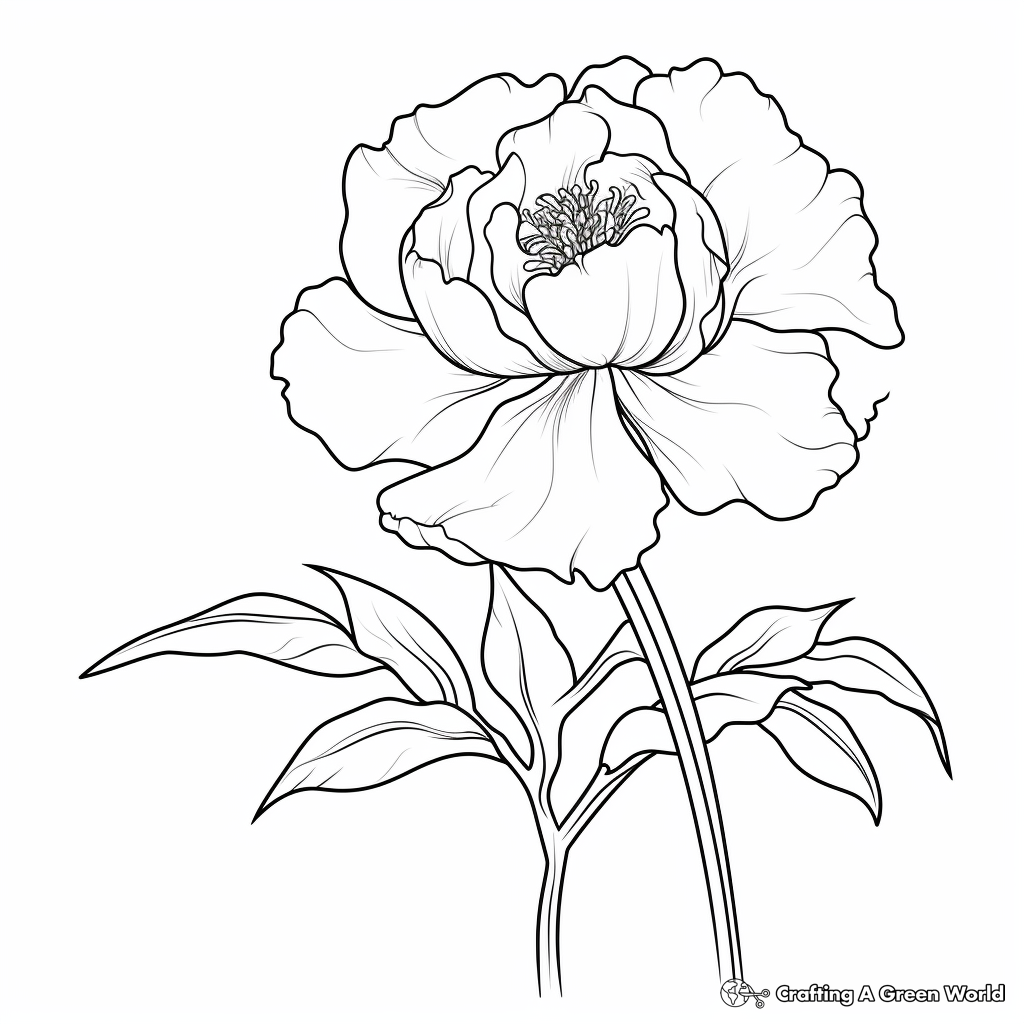 Watercolor Peony Printable Coloring Pages 1
