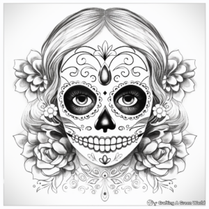 Watercolor Styled Sugar Skull Coloring Pages 1