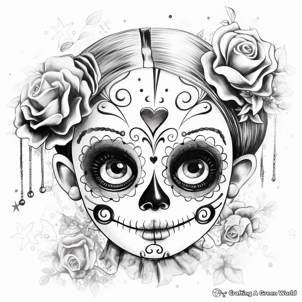 Watercolor Styled Sugar Skull Coloring Pages 2